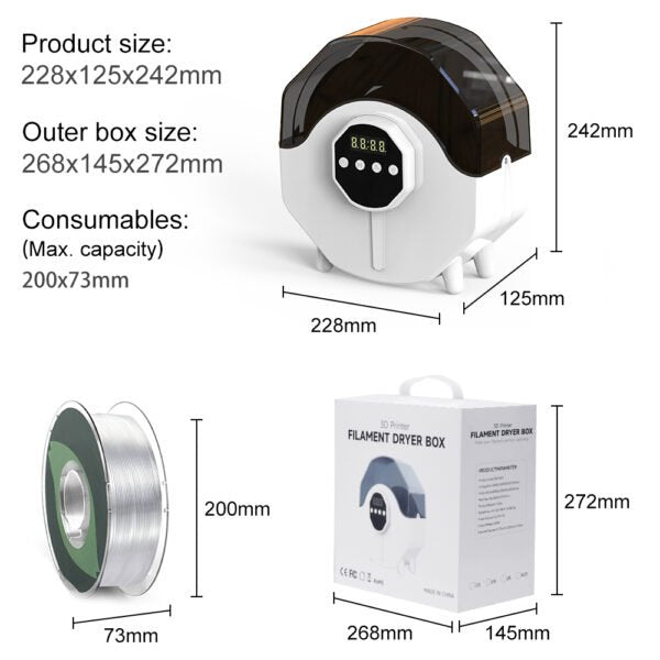 Kingroon3D 3D Printing Filament Dryer, 3D Printer filament Dry Box